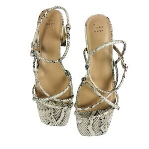 A New Day Sandals US 10 Snake Embossed Strappy Peep Toe Faux Leather Block Heels